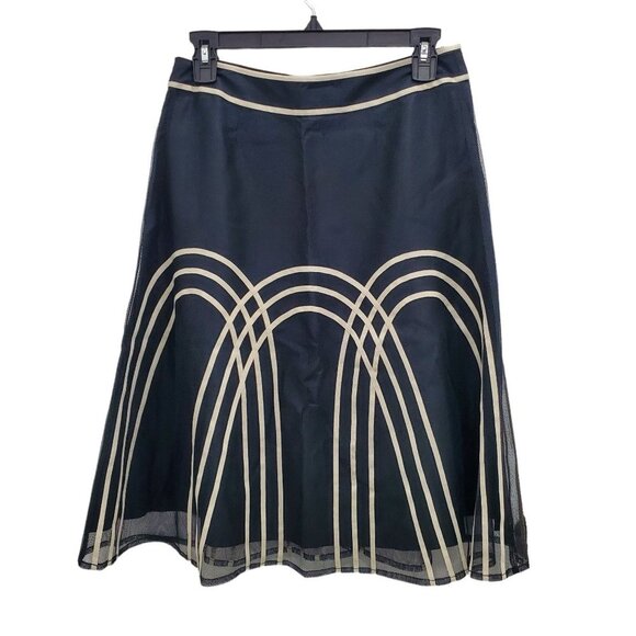 Ann Taylor LOFT Petites Black Cream Art Deco Tulle Layer Career Skirt Size 2P - Picture 4 of 4